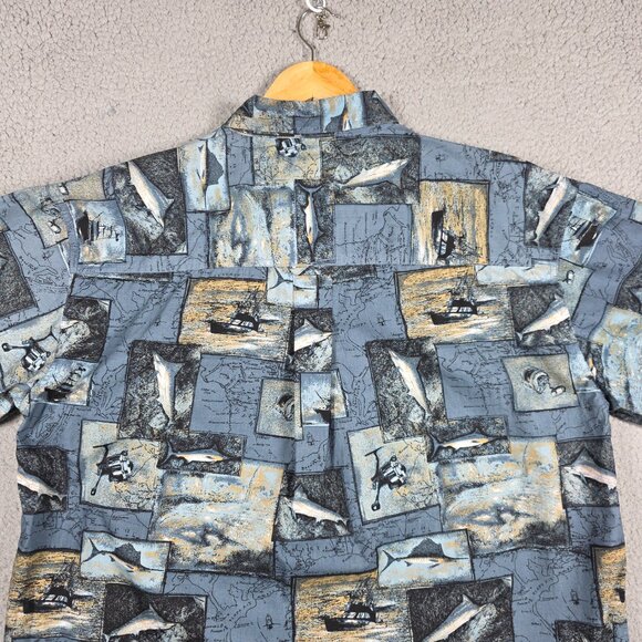 Field & Stream Shirt Mens Size XL Blue Vintage Marlin Sea Fish All Over Print - Picture 13 of 14
